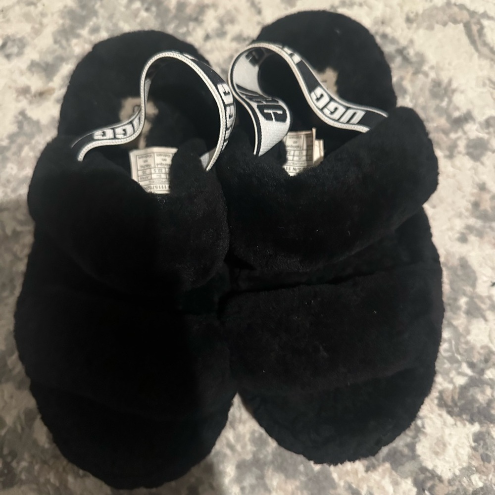 UGG Black Plush Slippers